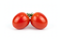 two roma tomatoes on white background